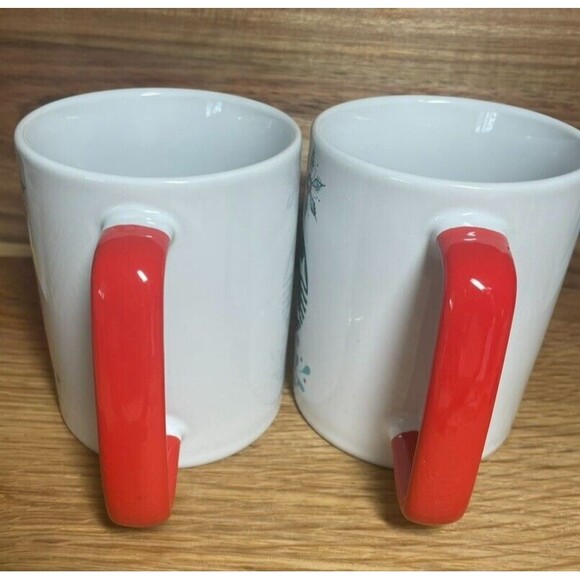 2 Starbucks 2020 Poinsettia Mistletoe Logo Holiday Red Handle Christmas Mug Pair - Picture 2 of 13